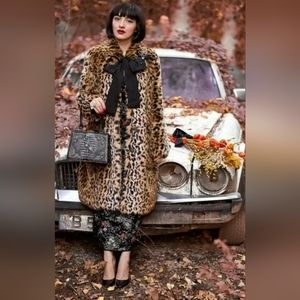 EUC ERDEMxH&M Leopard Print Faux Fur Coat